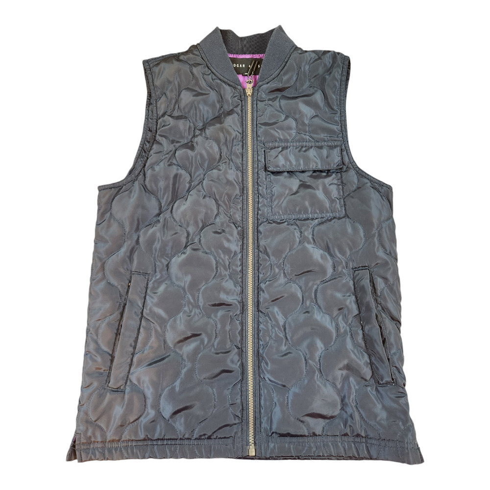 Edgar & Ash mens sz small quilted vest navy blue satin puffer vest